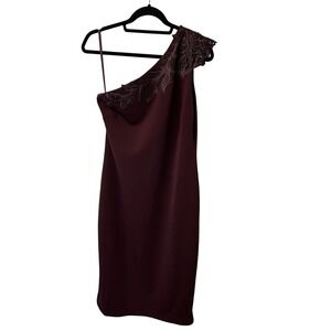 Ted Baker LONDON JALIS One Shoulder Lace Trim Dress Burgundy Wine Size 4 (US 10)